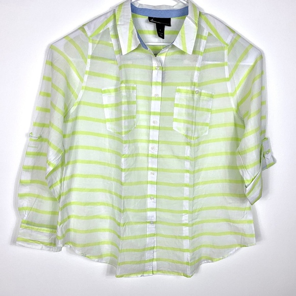 Lane Bryant Sz 18 NWT Button Shirt Lime Stripe - Picture 1 of 8